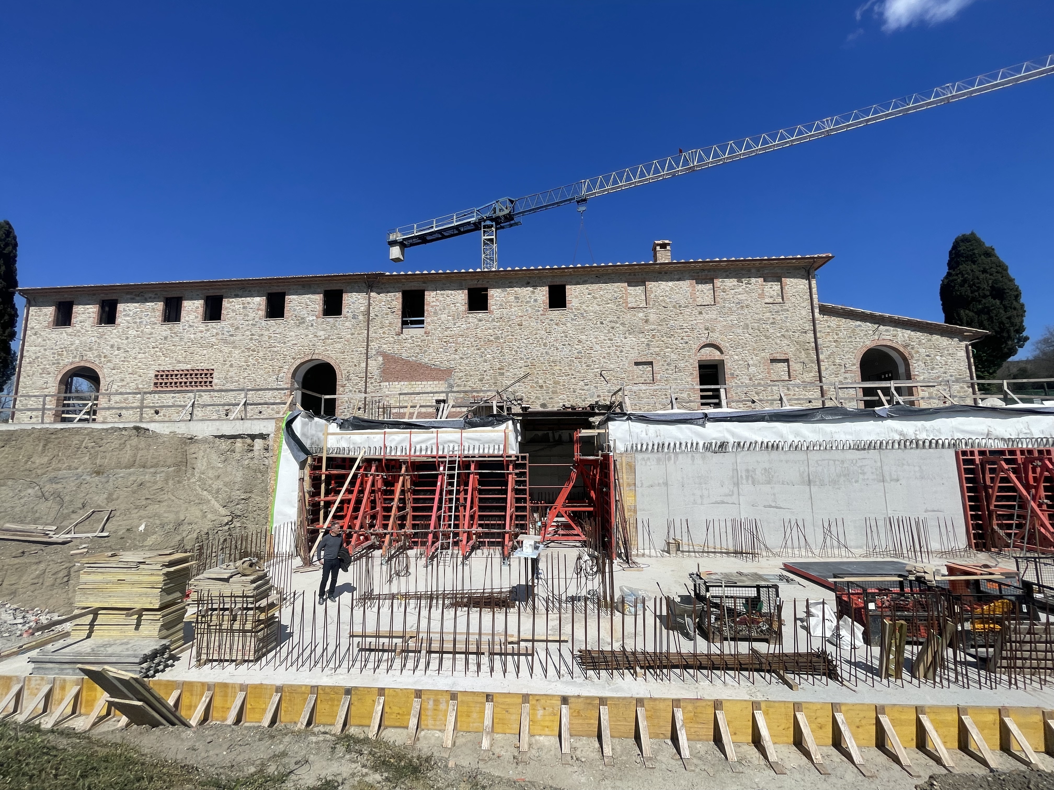 Cantina exterior under construction — daytime